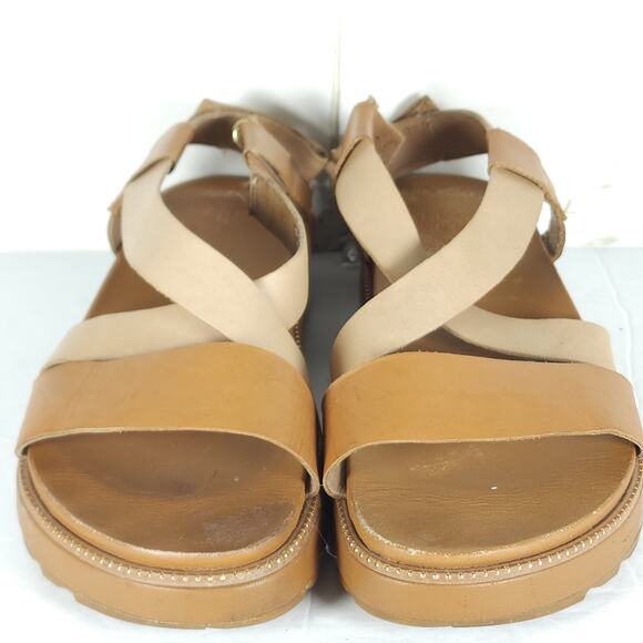 Sorel Women's Grooming US8,5 Tan Leather Criss Cross Platform Slingback Sandals - Picture 5 of 16